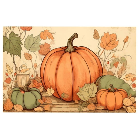 Fall Door Mat Outside, Pumpkin Welcome Mat for Front Door, Halloween Thanksgiving Autumn Vintage Rustic Yard Non Slip Seasonal Home Indoor Outdoor Party Decoration