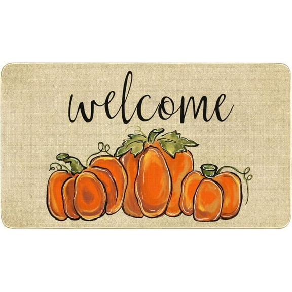 Fall Door Mat Outside,Pumpkin Welcome Mat for Front Door,Thanksgiving Autumn Indoor Outdoor Non-Slip Rugs,Fall Doormat for Farmhouse Home Porch Decorations 30" x 17"