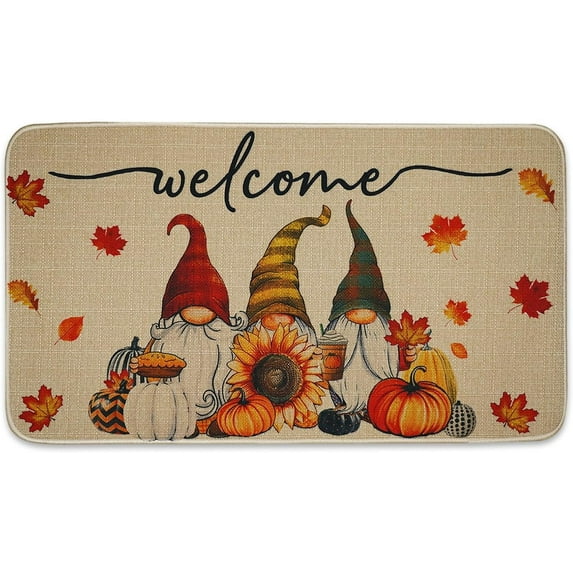 Fall Door Mat Pumpkin Gnome Welcome Door Mat, Maple Sunflower Non Slip Fall Welcome Mat Indoor Outdoor Autumn Harvest Door Mat Thanksgiving Decoration 30"*17"
