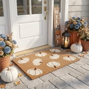 Fall Door Mat, Pumpkin Rug, Autumn Welcome Mat, Non-Slip Faux Coir Mat, Warm Farmhouse Thanksgiving Harvest Decor for Front Door, Porch & Entryway