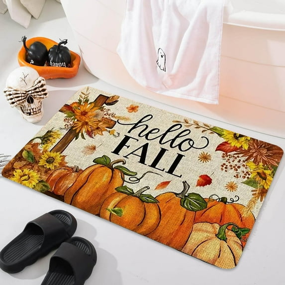 Fall Door Mat Pumpkin Welcome Doormat, Non Slip Front Door Mats for Indoor Outdoor Autumn Harvest Thanksgiving Entryway Doormats Washable