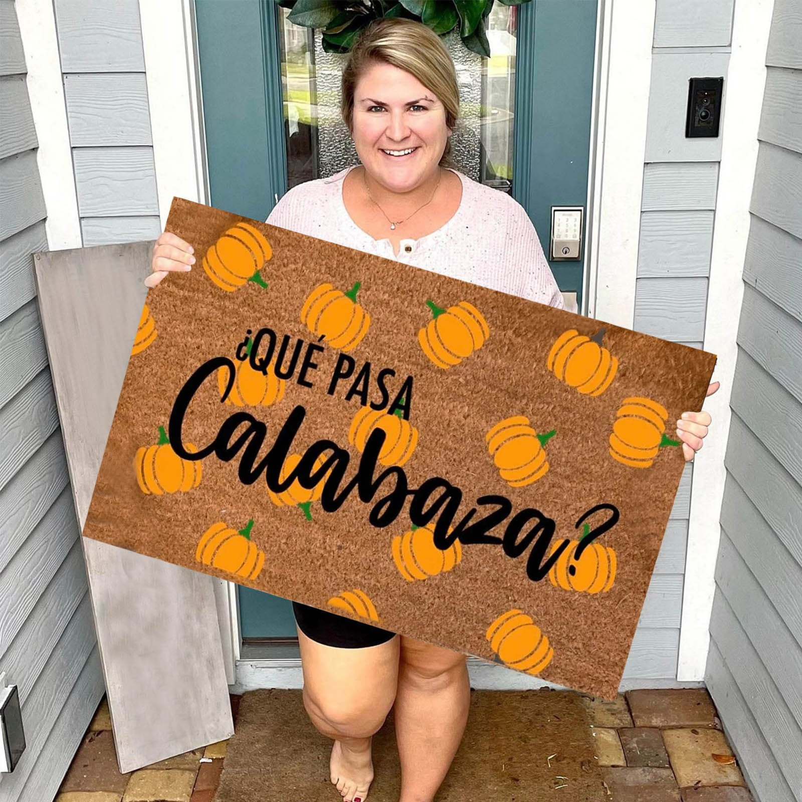 Fall Door Mat,Que Pasa Calabaza,Hello-Pumpkin-Welcome-Doormat For Fall ...
