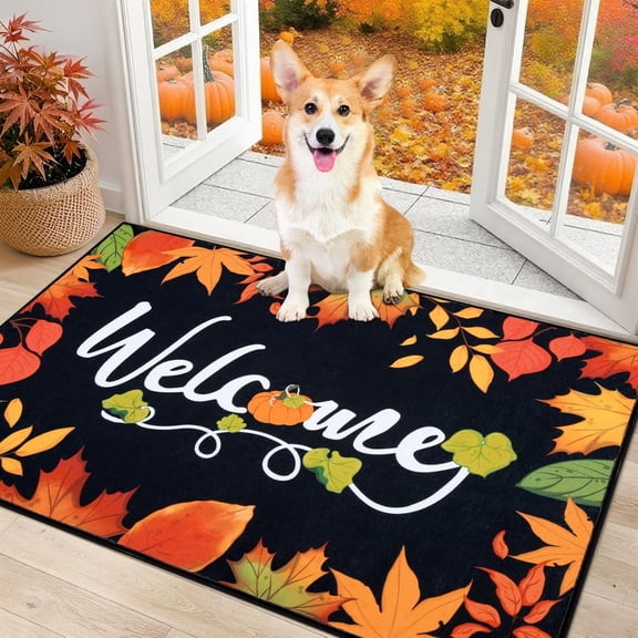 Fall Door Mat30"x18", Hello Pumpkin Doormat, Washable Non Slip Welcome Mats for Front Door, Autumn Harvest Thanksgiving Entry Mat Indoor Outdoor Low Profile Floor Mat for Entryway