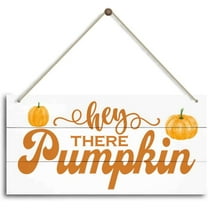 Fall Door Sign Decor, Hey There Pumpkin, Fall Autumn Seasonal Wall Art Hanging Wooden Sign Halloween Thanksgiving Decorations for Home Party Outside Indoor 10x5 Inch