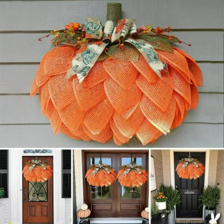 Fall Door Wreath Burlap Mesh Wreath for Thanksgiving Harvest Front Door Decoration