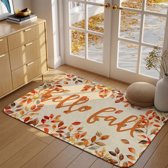 Fall Doormat Hello Fall Front Door Mat Entrance Soft Non Slip Absorbent Doormats Autumn Leaves Thanksgiving Welcome Floor Mat Rugs for Entryway Porch Bathroom Bedroom Kitchen Indoor Outdoor 16"x24"