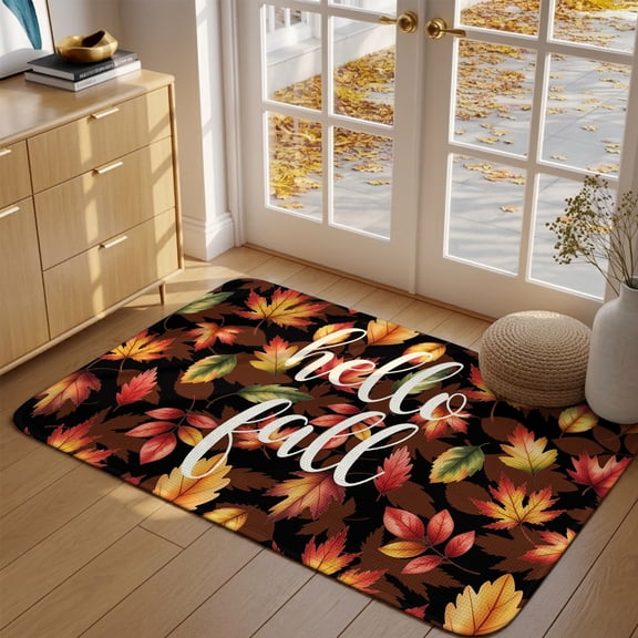 Fall Doormat Hello Fall Front Door Mat Entrance Soft Non Slip Absorbent Doormats Red Orange Autumn Maple Leaf Thanksgiving Welcome Floor Mat Rugs for Entryway Porch Bathroom Bedroom Kitchen 16"x24"