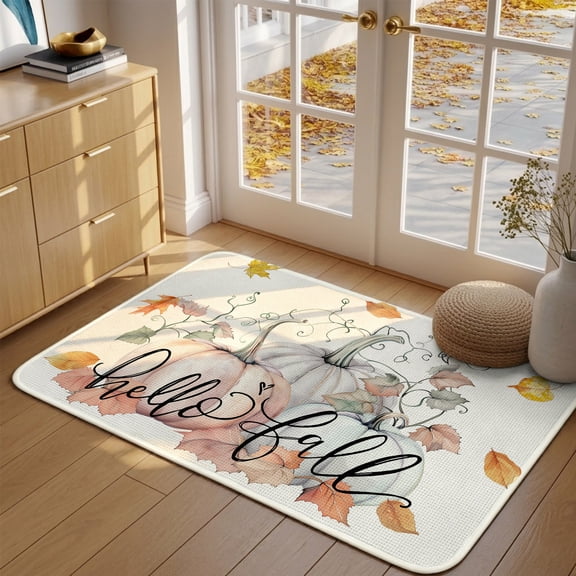 Fall Doormat Maple Leaf Hello Fall Front Door Mat Entrance Soft Non Slip Absorbent Doormats Pumpkin Thanksgiving Welcome Floor Mat Rugs for Entryway Porch Bathroom Bedroom Kitchen 16"x24"