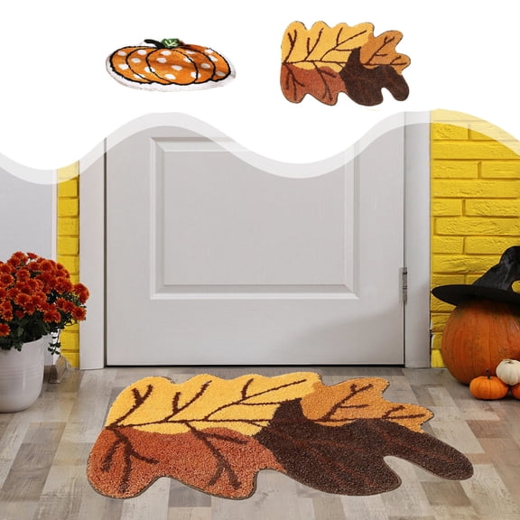Fall Doormat Maple Leaf Imitation Wool Mat 15.75x23.62in Polyester Absorbent & Skidproof for Bathroom Entryway Front Porch Fall Doormat by MPOISVA