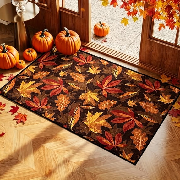 Fall Doormat Pumpkin Maple Leaves Floor Mat 15.75x23.62in Polyester Soft & Festive for Bathroom Kitchen Porch Entrance by MPOISVA