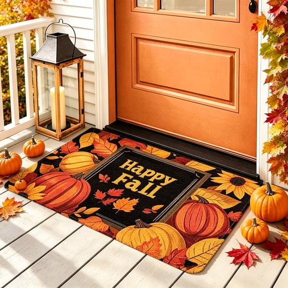 Fall Doormat Pumpkin Maple Leaves Floor Mat 15.75x23.62in Polyester Soft & Festive for Bathroom Kitchen Porch Entrance by MPOISVA