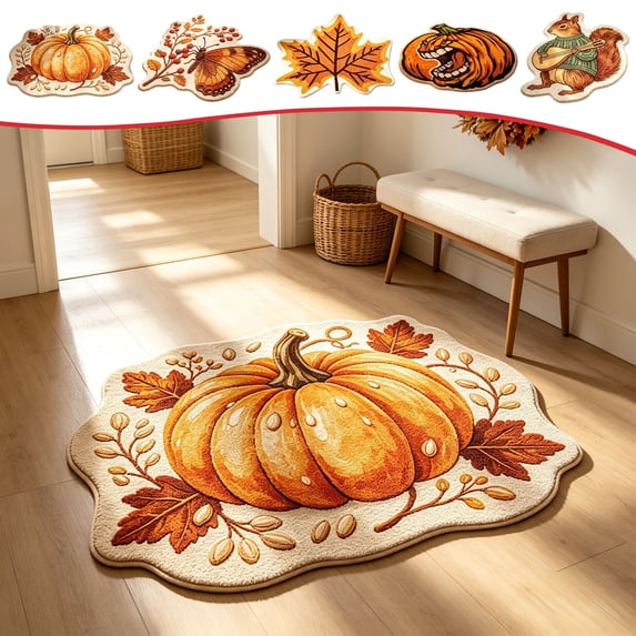 Fall Doormat Pumpkin Maple Leaves Rectangular Skidproof Mat 19.69x23.62in Polyester Skidproof & Soft for Bathroom Kitchen Porch Entryway Thanksgiving Fall Doormat by MPOISVA