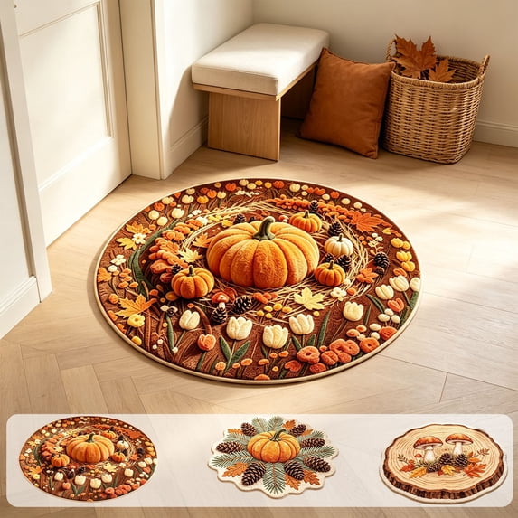 Fall Doormat Pumpkin Maple Leaves Square Skidproof Mat 23.62x23.62in Polyester Skidproof & Soft for Bathroom Kitchen Porch Entryway Thanksgiving Fall Doormat by MPOISVA