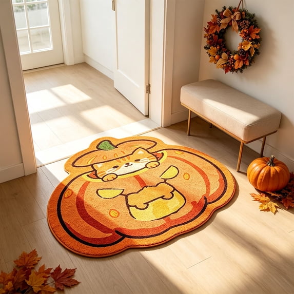 Fall Doormat Pumpkin Maple Leaves Strip Mat 19.69x23.62in Polyester Soft & Skidproof for Bathroom Kitchen Porch Entryway Thanksgiving Fall Doormat by MPOISVA