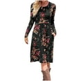 thumbnail image 1 of Fall Dress for Women Long Sleeve Floral Print Casual Tunic Dress Loose Fit A Line Mini Dress with Pockets, 1 of 7