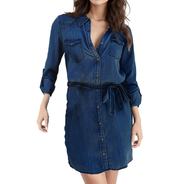 Women's plus size deals blue jean dresses