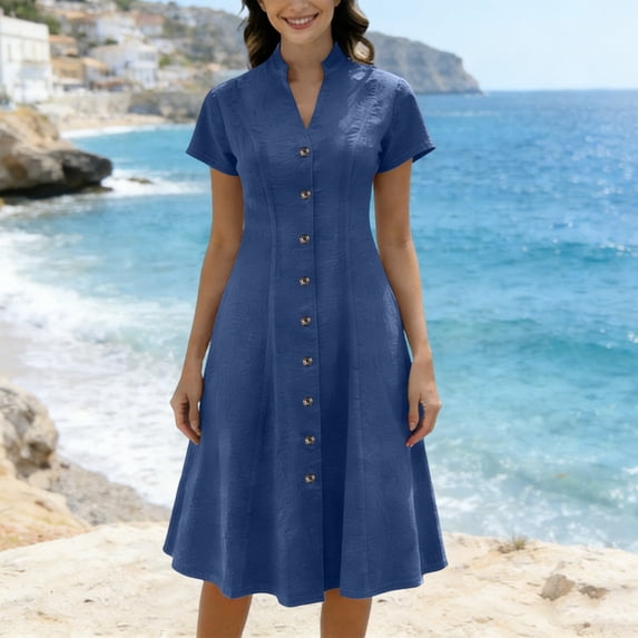 Fall Dresses for Plus Size Women,CALAFEBILA Womens Dresses Sleeveless Square Neck Solid Color Fake Two Piece Knee-Length Denim Dresses with Pockets