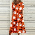 thumbnail image 1 of Fall Dresses V-Neck 3/4 Sleeve Dress Halloween Graphic Midi Dress Loose Fit Boho Dresses for Women, 1 of 6