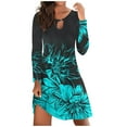 thumbnail image 1 of Fall Dresses for Women 2023 Fashion Floral Nocth O-Neck Long Sleeve Tunic Tshirt Dress for Women Swing Sun Dress Beach Swimsuit Cover Ups, Womens Midi Dresses, 1 of 4