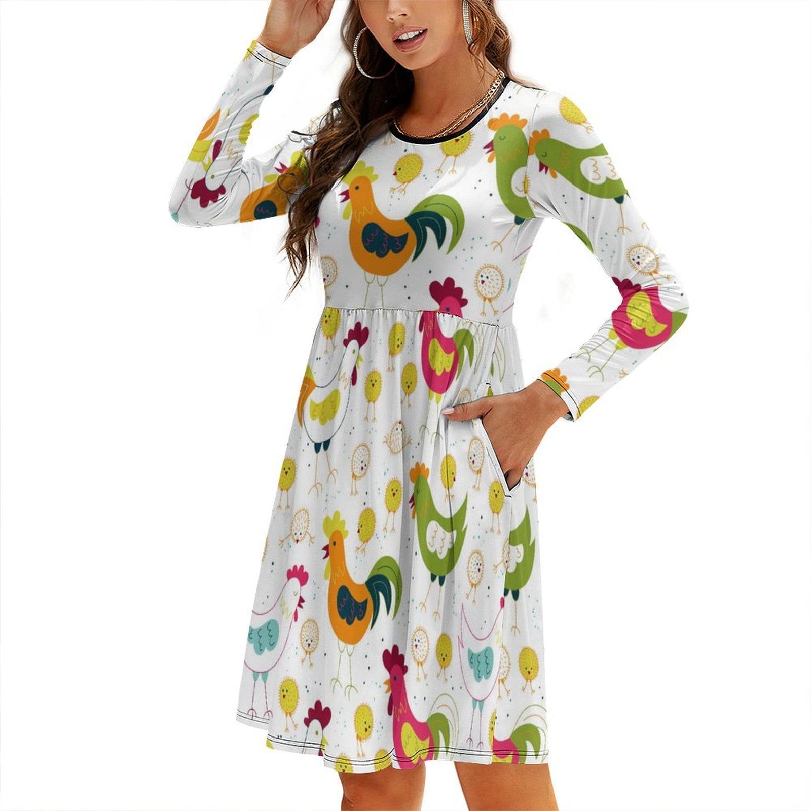 Fall Dresses for Women 2024, Chickens A Long Sleeve Fall Dresses Casual ...