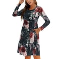 thumbnail image 1 of Fall Dresses for Women 2024, Watercolor Floral Womens Fall Dresses Long Sleeve Casual Tie Waist Clothes, Womens Fall Fashion 2024 Midi  Dresses Outfits with Pocket, 1 of 6