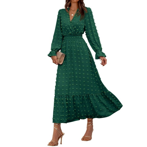 Fall Dresses, Women'S 2025 Loose V Neck Long Sleeve Casual Dress-Boho Wedding Guest Daily/Party Wear Pink Corset Dress Velvet Overalls For Women Blue Bridesmaid Dress (XXL, Dark Green) ZMTing