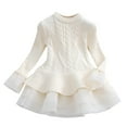 thumbnail image 1 of Fall Dresses for Girls Long Sleeve 9M-6Y Toddlers Kids Trendy Cable Knitted Crewneck Tulle-Splice Solid Color Slim-Fit A-Line Dress, 1 of 2