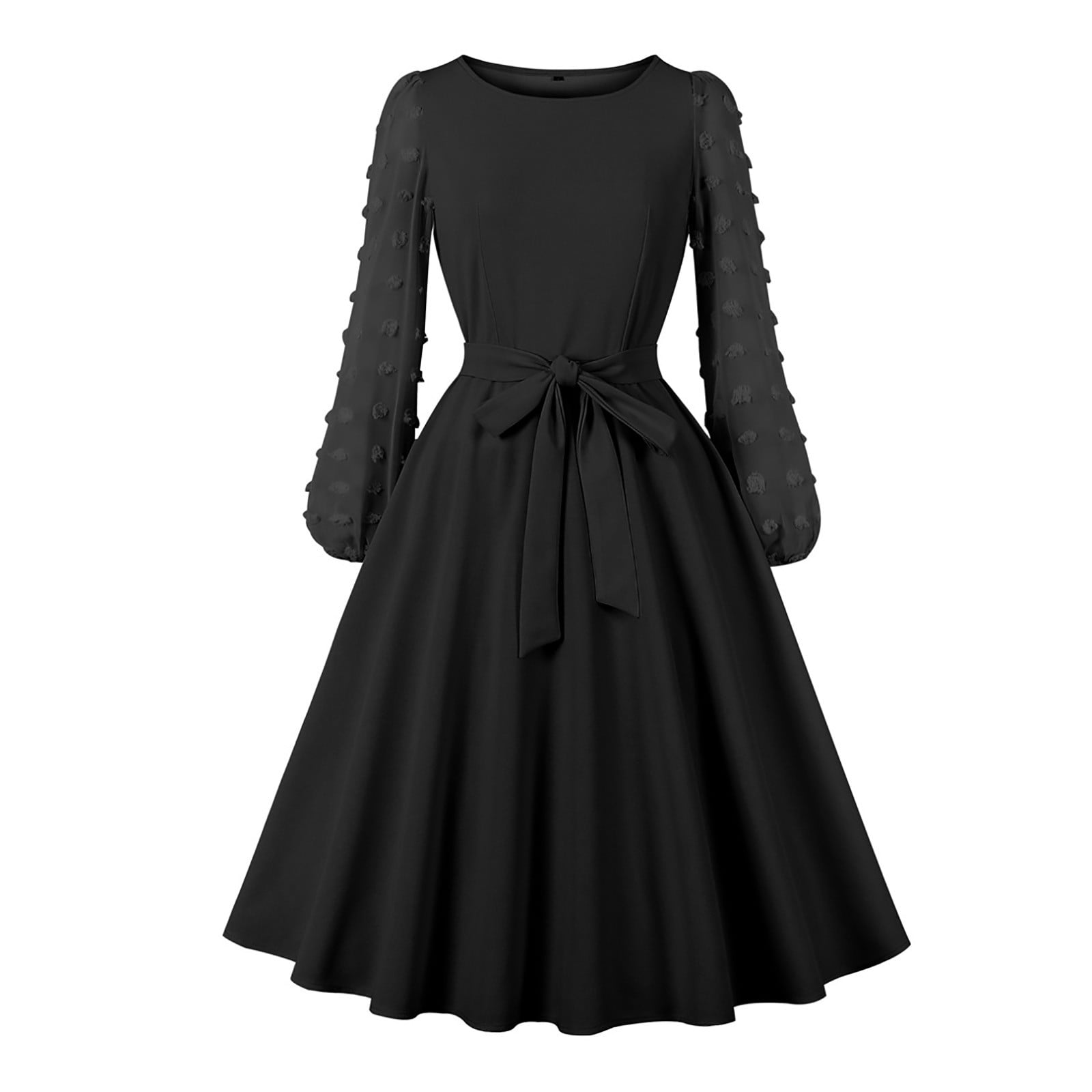 Fall Dresses for Women 2023 Women's Long Sleeve Round Neck Solid Color