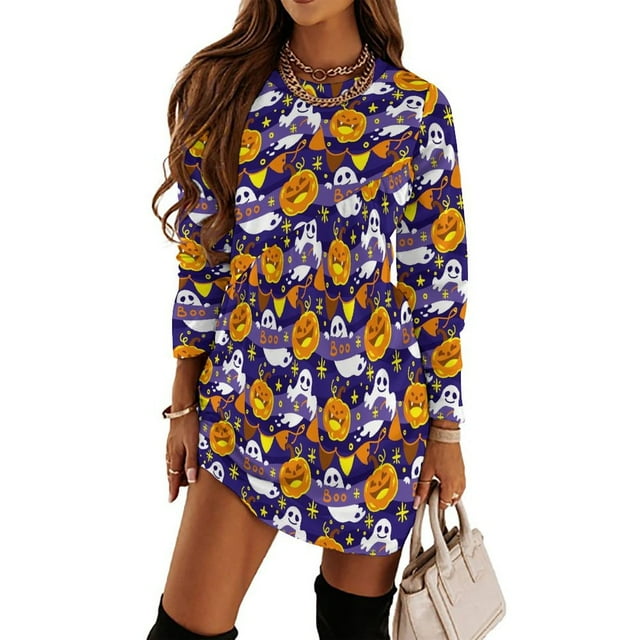Fall Dresses for Women 2025, Cartoon Halloween Pumpkin Womens Fall