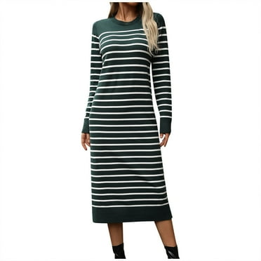Fall Dresses for Women 2024 "Women's Stylish Knit Dress Slim Fit Striped Long Dress for Fall/Winter Occasions"