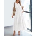 thumbnail image 1 of Fall Dresses for Women 2025 Casual Long Sleeve V Neck Elastic Waist Lightweight Maxi Wedding Guest Dress Pockets, 1 of 4