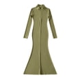 thumbnail image 1 of Fall Dresses for Women Long Sleeve Zip up V Neck Slim Fitted Mermaid Dresses Solid Color Long Dress, 1 of 7