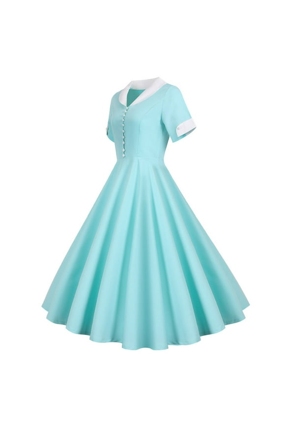 Fall Dresses for Women 1950s Retro Dress Short Sleeve Vintage Swing Dress