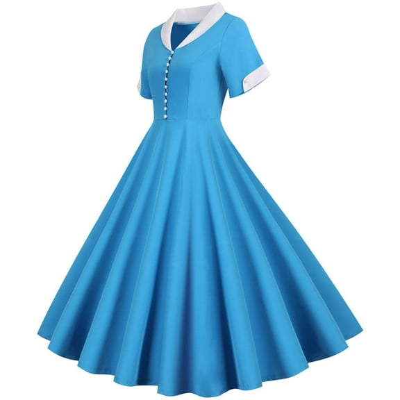 Fall Dresses for Women 1950s Retro Dress Short Sleeve Vintage Swing Dress