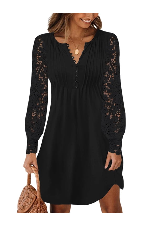 Fall Dresses for Women Lace Long Sleeve Elegant Slim Formal Party Dress Black XXL
