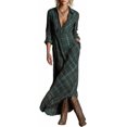 thumbnail image 1 of Fall Dresses for Women V Neck Casual Long Sleeve Button Down Shirt Plaid Shirt Wide Maxi Dress, 1 of 10