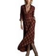 thumbnail image 1 of Fall Dresses for Women V Neck Casual Long Sleeve Button Down Shirt Plaid Shirt Wide Maxi Dress, 1 of 5