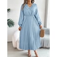 thumbnail image 1 of Fall Dresses for Women Women's Elegant Wrap V Neck Lantern Sleeve Empire Waist Pleated Flowy Maxi Long Dress, 1 of 5