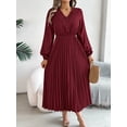 thumbnail image 1 of Fall Dresses for Women Women's Elegant Wrap V Neck Lantern Sleeve Empire Waist Pleated Flowy Maxi Long Dress, 1 of 5
