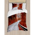 thumbnail image 1 of Fall Duvet Cover Set, Dreamy Asphalt Road with Mid Autumn Colors Nobody Surreal Highway Travel, Decorative 2 Piece Bedding Set with 1 Pillow Shams, Twin Size, Orange Pale Grey, by Ambesonne, 1 of 3