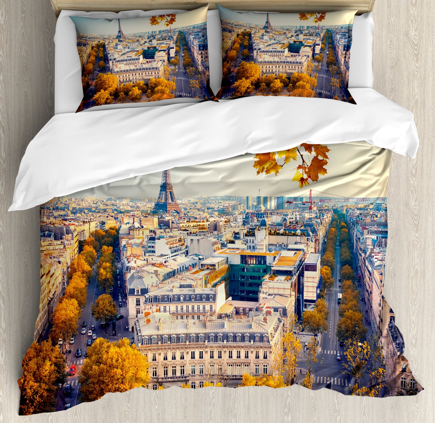 Fall Duvet Cover Set King Size, Aerial View of Eiffel Tower at Sunset ...