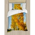 thumbnail image 1 of Fall Duvet Cover Set, Maple Trees in the Rural Countryside Natural Landscape Tranquil View, Decorative 2 Piece Bedding Set with 1 Pillow Shams, Twin Size, Pale Blue Yellow Green, by Ambesonne, 1 of 3