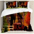 thumbnail image 1 of Fall Duvet Cover Set Queen Size, Rustic Cabin with Rusty Tractor Country Cottage House Seasonal Colors US Flag Loyalty, Decorative 3 Piece Bedding Set with 2 Pillow Shams, Multicolor, by Ambesonne, 1 of 3