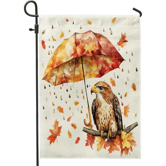 Fall Eagle Bird Garden Flags 12x18 Inch Double-Sided for Outside, Fun Autumn Umbrellas Linen Burlap Lawn Flags, Maple Leaf Backyard Small House Flags Outdoor Decor Decoration