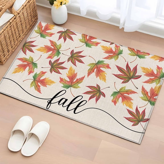 Fall Entryway Rug 2'x3' Non Slip Front Door Mats, Thanksgiving Autumn Gradient Maple Leaf on Linen Entrance Rugs Indoor Outdoor Carpet, Washable Floor Mats Small Area Rug for Bedroom Kitchen