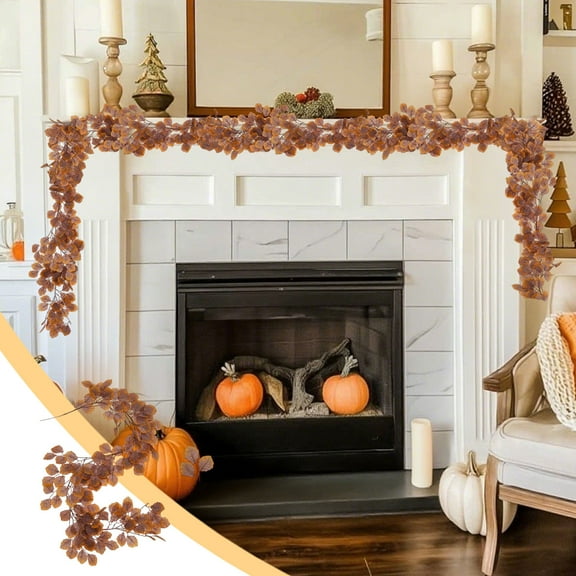 Fall Eucalyptus Garland, Artificial Eucalyptus Leaf Garland, 67" Faux Autumn Garland with Flowers, Fake Hanging Vines Garland for Mantle Thanksgiving Table Party