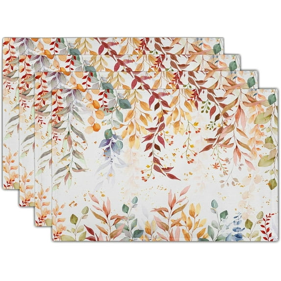 Fall Eucalyptus Leaf Table Placemats Set of 4, Colorful Leaves Heat-Resistant Tabletop Place Mats 12x18 Inch Autumn Seasonal Outdoor Table Mats Decorations for Party Dining Kitchen