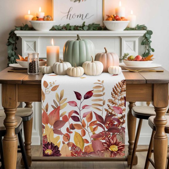 Fall Eucalyptus Leaf Table Runner, Autumn Thanksgiving Kitchen Dining Table Decoration for Home Party Decor 13x36 Inches