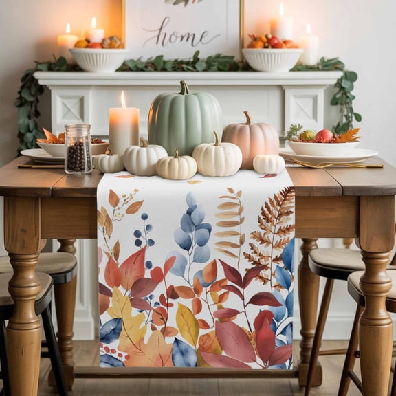 Fall Eucalyptus Leaf Table Runner, Autumn Thanksgiving Kitchen Dining Table Decoration for Home Party Decor 13x36 Inches