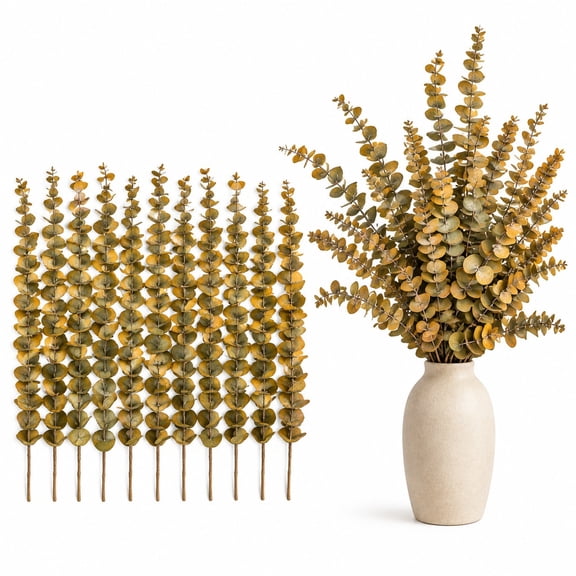 Fall Eucalyptus Leaves 12Pcs 16.5-17.7" Dried Eucalyptus Stems Preserved Eucalyptus Branches Autumn Leaf Branches for DIY Bouquets Floral Arrangements Centerpieces Wedding & Home Décor(Yellow)
